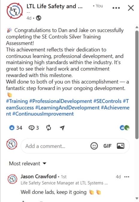 Dan completing SE Controls Silver Training